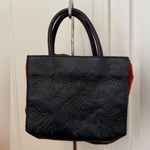 Maliparmi Black and Red Embossed Leather Satchel